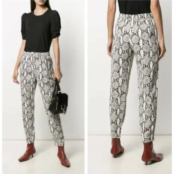 A.L.C. Pants Womens 0 Black White Snake Print Elijah Stretch Tapered Ankle - Picture 1 of 9